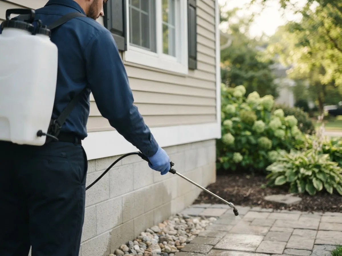 Pest control technician inspecting a home in Newburg, WV